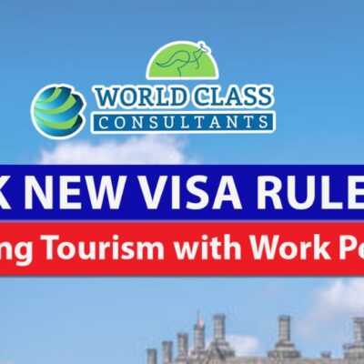 Tourists exploring UK city - showcasing new visa rules supporting work permits for tourism growth.