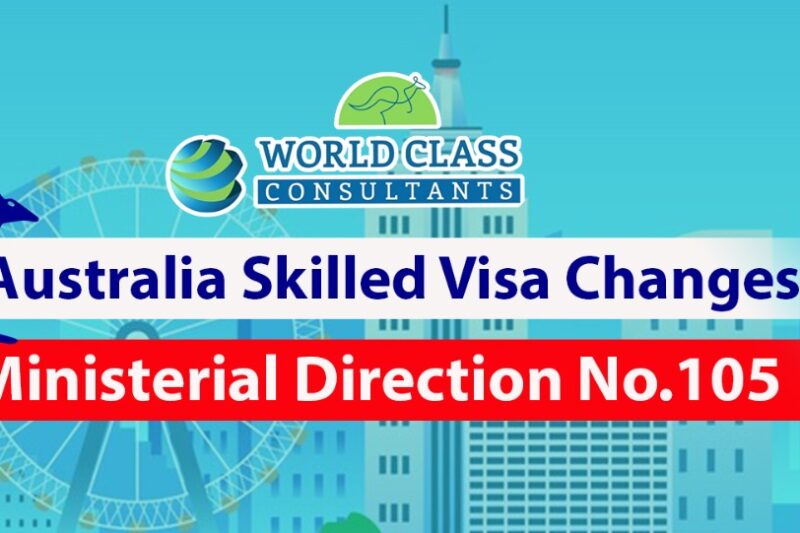 Document titled "Australia Skilled Visa Changes: Ministerial Direction NO. 105" outlining updates to the skilled visa program
