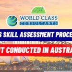 Australian flag with icons representing education, work, and migration, indicating the significance of skill assessment for international students