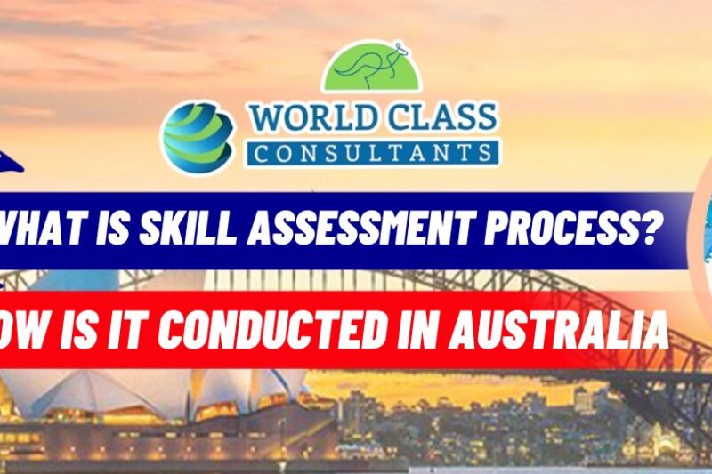 Australian flag with icons representing education, work, and migration, indicating the significance of skill assessment for international students